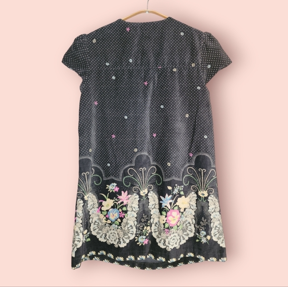 Free People Velvet Babydoll Tunic Polkadot Floral Smock Mini Dress Size 2 - Picture 2 of 4